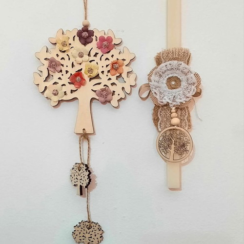 Handmade Easter candle set with tree of life theme, new, 2 pieces