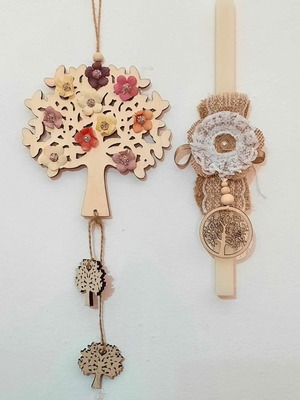 Handmade Easter candle set with tree of life theme, new, 2 pieces