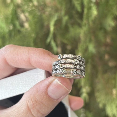 Pandora ring 191002CZF like new with white and light blue stones, size 54