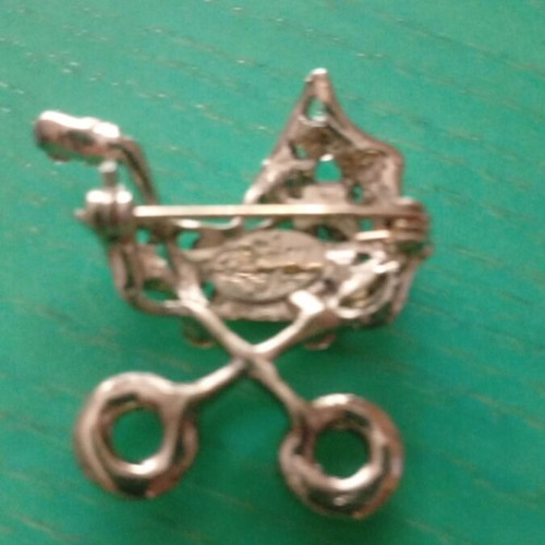 Eisenberg Ice vintage baby carriage brooch with Swarovski crystals