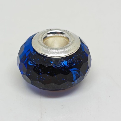 Murano glass charm bead with 925 silver ring in blue, like new