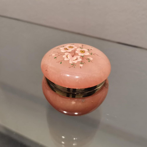 Pink Alabaster Box used, vintage with flowers from Italy