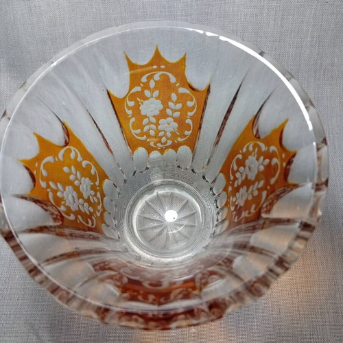 Vintage Bohemian crystal vase amber cut-to-clear, like new