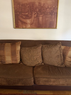 Three-seater sofa with leather and fabric, good condition