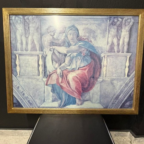 Renaissance Style Frame used, Michelangelo Sibyl Art Print in Wooden Gold Frame