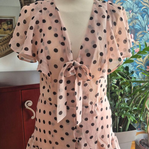Topshop maxi dress like new, pink with black polka dots, size 12 UK