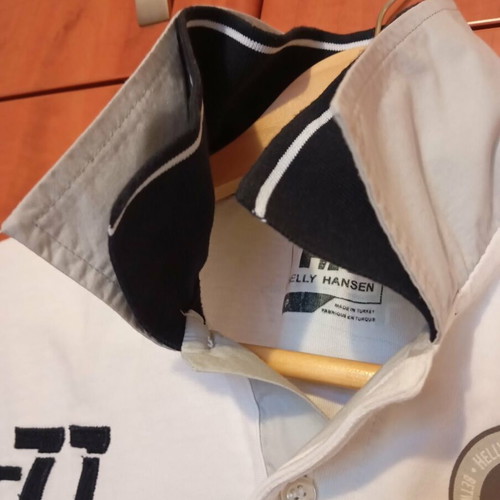 Helly Hansen shirt size S like new, cotton, white with blue black collar
