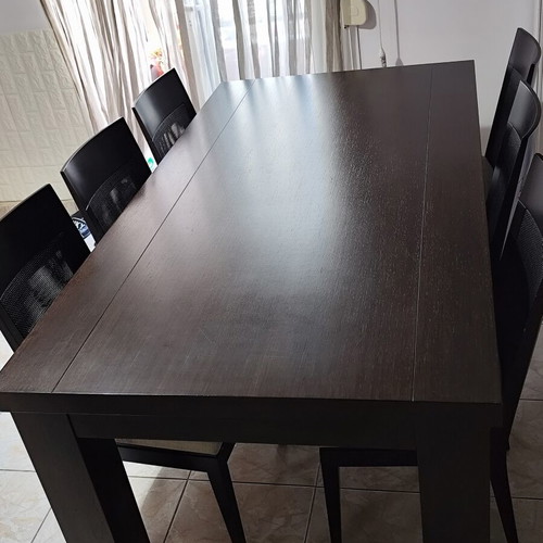 Dining set 100x190 with six chairs wenge solid wood modern design and extension wood like new