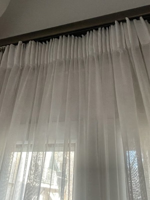 White See Through Curtain With Dark Brown Rod Like New