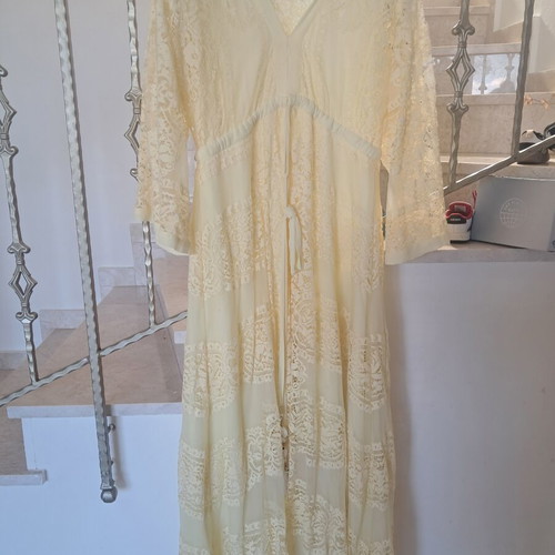 Stili Deligianni long lace formal dress with waist tie