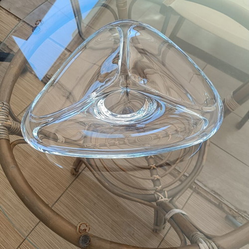 Transparent glass decorative bowl, triangular organic shape