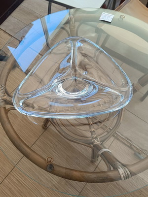 Transparent glass decorative bowl, triangular organic shape