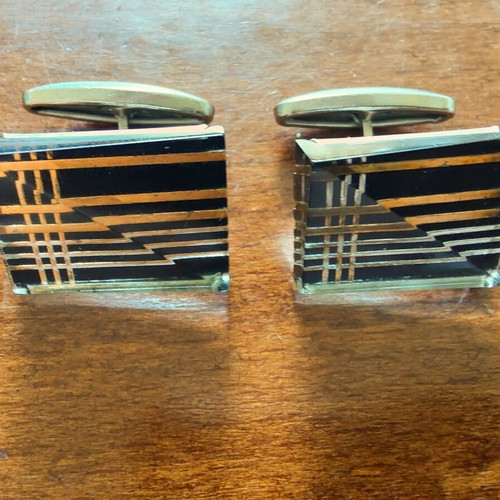 Vintage GDR cufflinks used with original case, black and silver