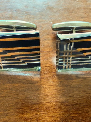Vintage GDR cufflinks used with original case, black and silver