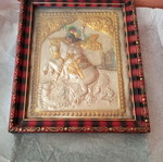 Old Saint George icon used, silver and gold 18x15 cm