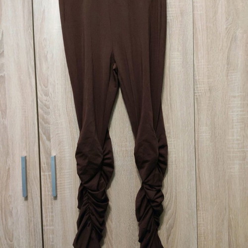 Shein brown leggings with ruching on legs new