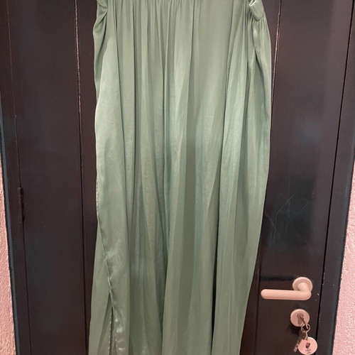 Pull & Bear satin maxi skirt size L, greenish with elastic waist