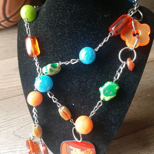 Long colorful necklace used, can be worn doubled