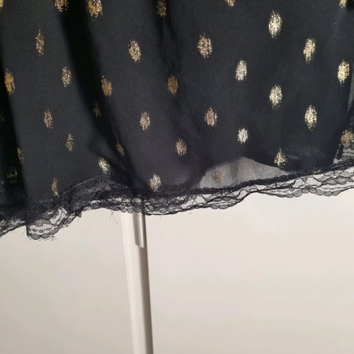 Black dress with gold polka dots and lace like new, size M
