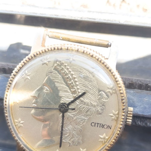 Citron Liberty Coin Watch vintage mechanical wristwatch used