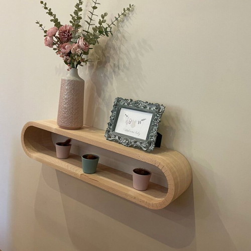 Floating Wall Shelf curved bent design handmade from solid beech wood