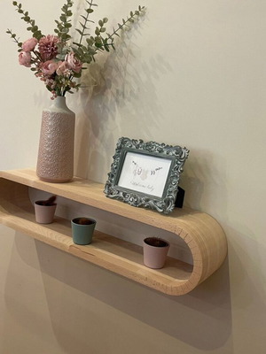 Floating Wall Shelf curved bent design handmade from solid beech wood