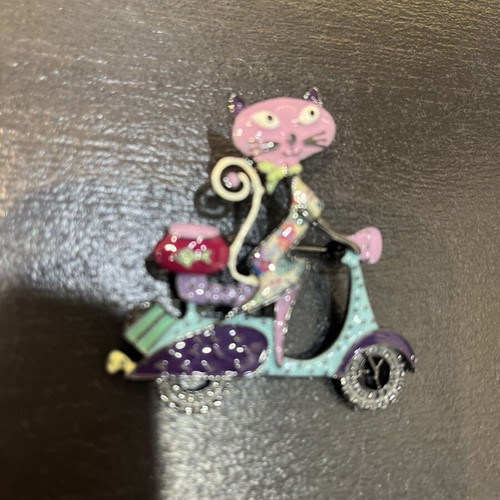 Cat on Scooter/Vespa enamel pin like new, colorful