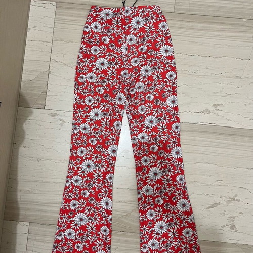 Flared pants with flowers new, red, Bershka, XS