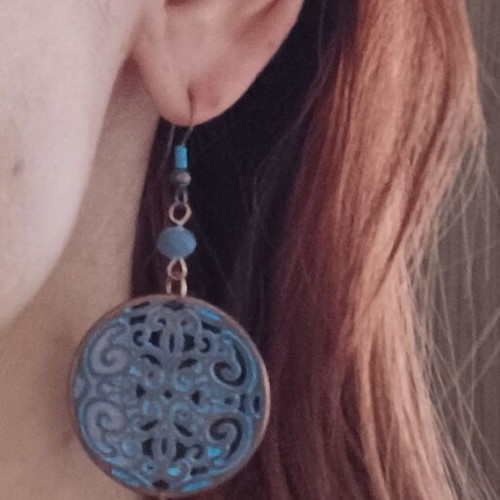 Earrings hanging bronze like new, blue
