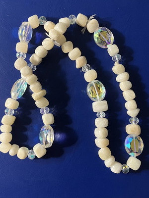 Handmade necklace with white and iridescent beads like new