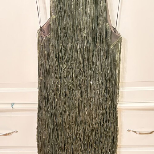 Dress dark green with fringes and sequins XS new by Zara