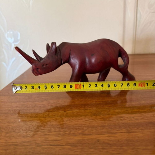 Handmade wooden rhinoceros decorative figurine like new