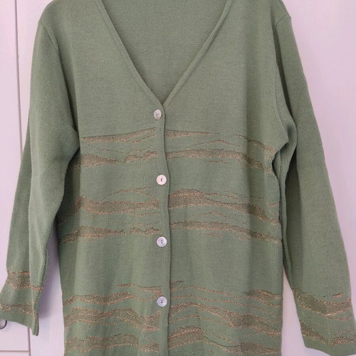 Vintage knitted cardigan green pistachio with gold thread L used