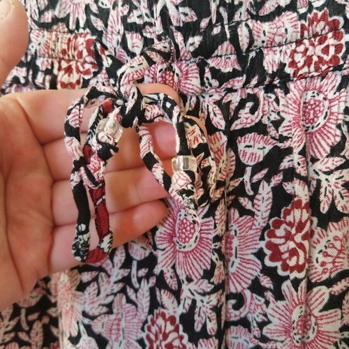 Boho long skirt Peacocks refurbished, white and red, size XL