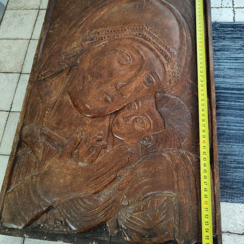 Huge wooden carved icon of the Virgin Mary with Christ