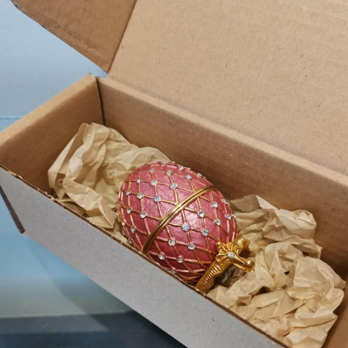 Russian style decorative egg used with stand, vintage metal enamel