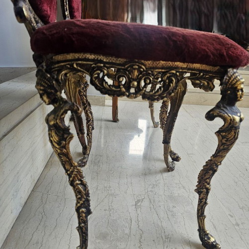 Antique chairs used, bronze with velvet, set of 2