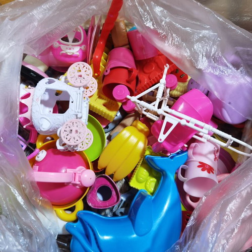 Toys used, assorted cups, plates, molds and figurines