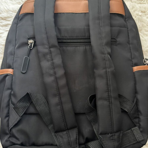 Laptop bag backpack used, black with brown accents