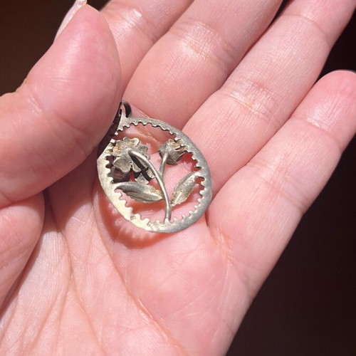 Rose pendant necklace vintage silver 800 used