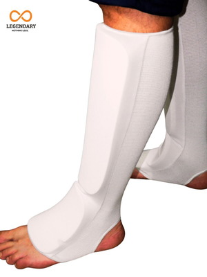 Instep Guard set of 2 white elastic cotton and foam shin protectors S-XL
