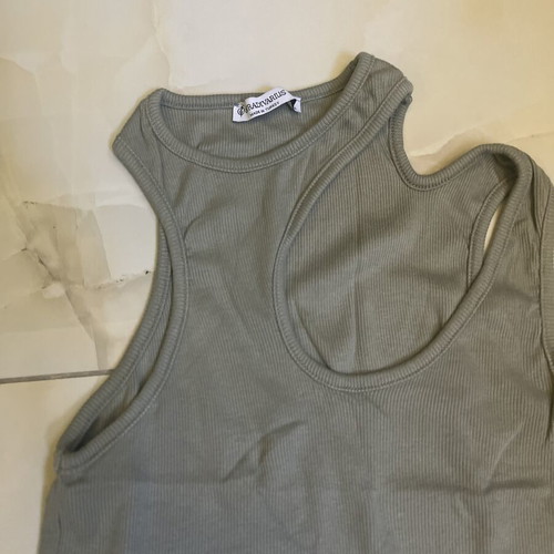 Stradivarius ribbed top small, cut-out shoulder, sage green, like new