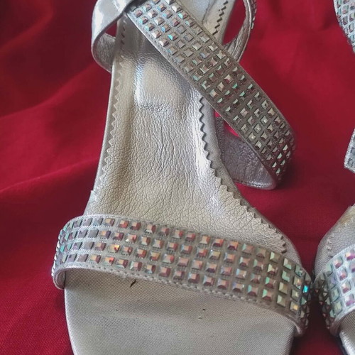 Silver sandals satin with iridescent rhinestones like new, size 39