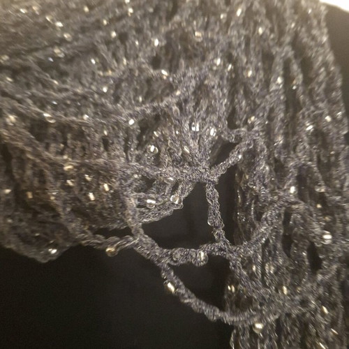 Knitted perforated scarf grey like new with beads