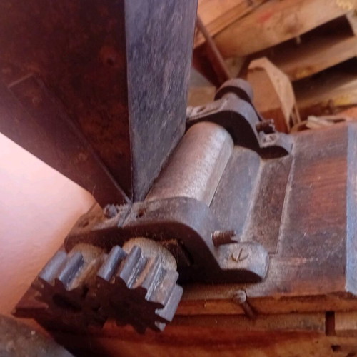 Grinding mill used, wooden with metal parts, antique