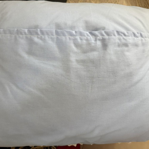 Handmade Crochet Pillow with Lace and Blue Ribbons