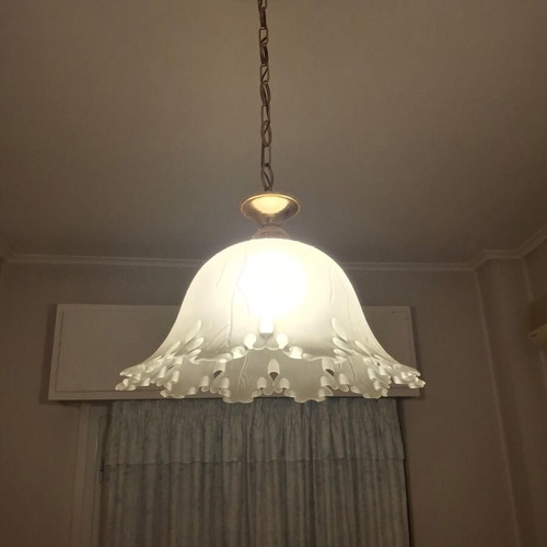 Glass opaline ceiling lights used, set of 2