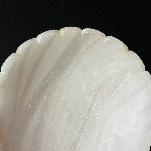 Vintage Italian Pedestal Bowl made of Genuine Pink Alabaster, hand-carved, used