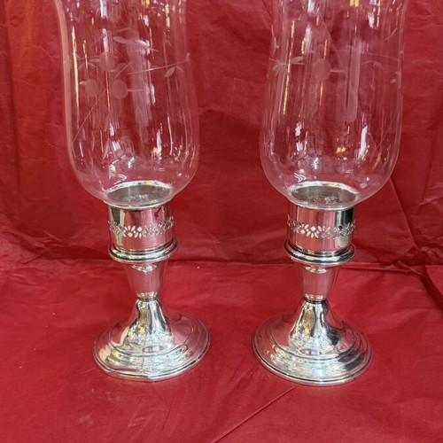 English silver candlesticks with glass, like new