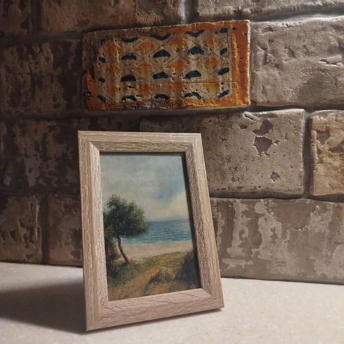 Moody Mediterranean Landscape Fine Art Print with Wooden Frame 10x15 cm new